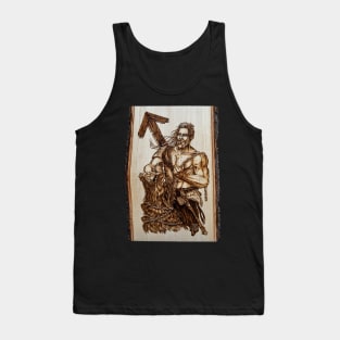 Tyr - nordic god pyrography print, wood texture Tank Top